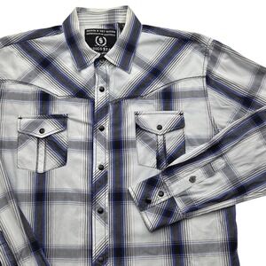 Indigo Star Mens XL Plaid Long Sleeve Snap Front Denim & Dry Goods Western Shirt